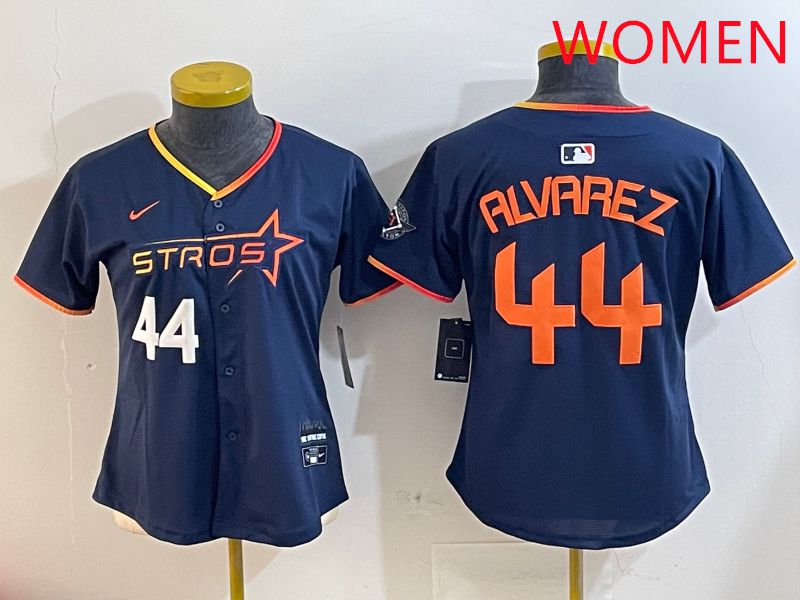 Women Houston Astros #44 Alvarez Drak Blue Three generations Joint Name 2025 Nike MLB Jersey style 4101->women mlb jersey->Women Jersey